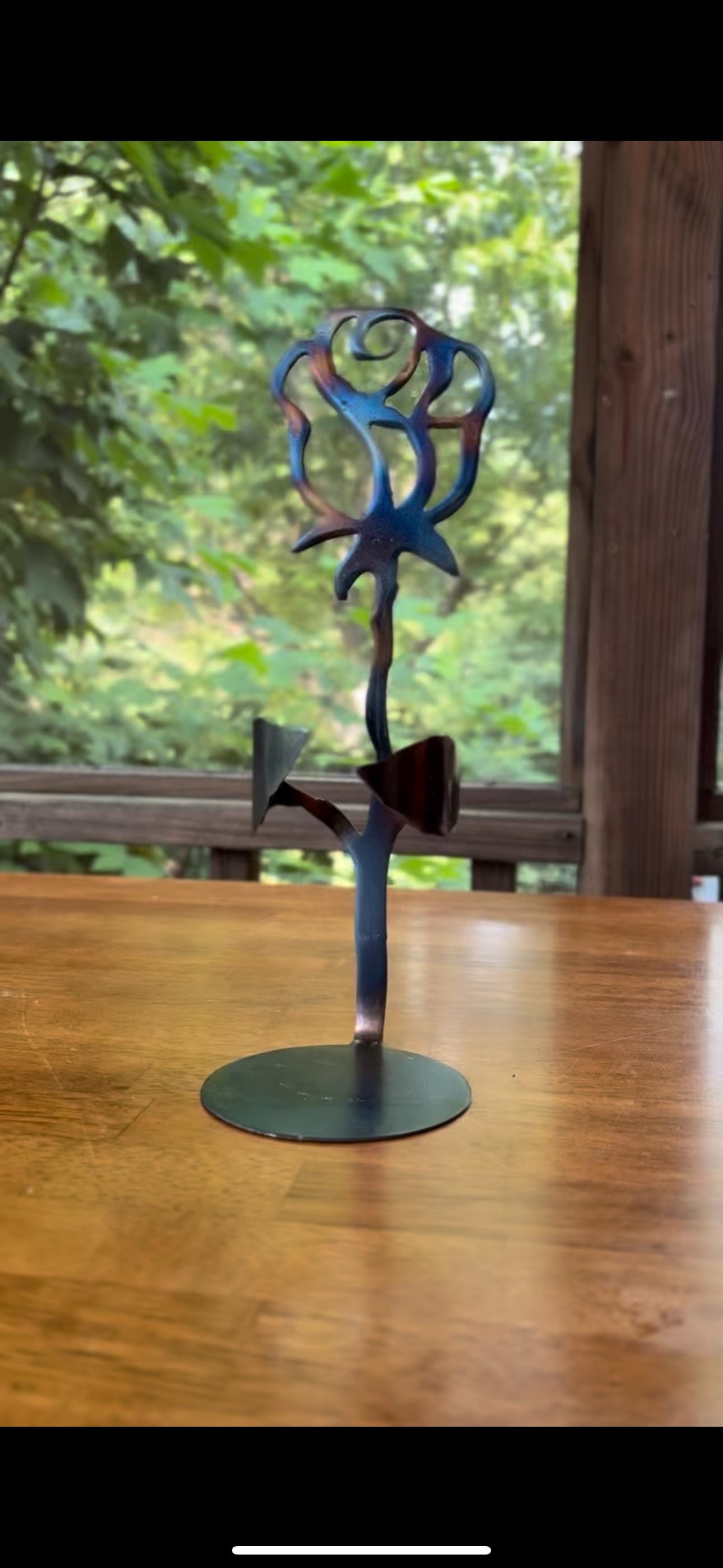 Handmade Steel Rose Wine Bottle Holder: Romantic Metal Art Decor
