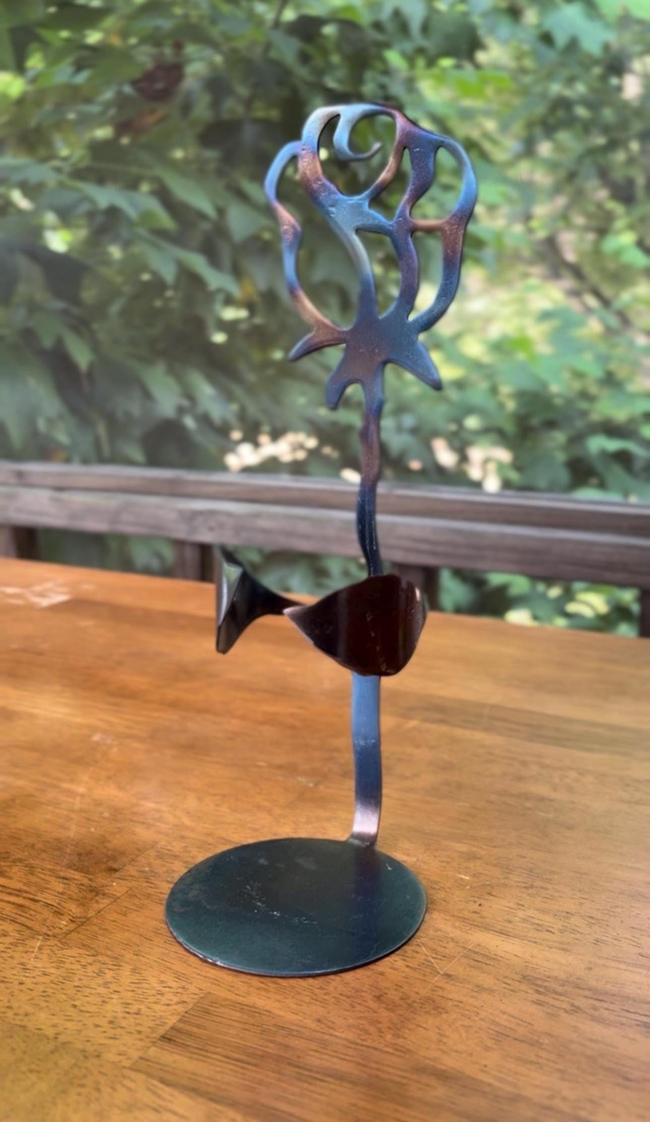 Handmade Steel Rose Wine Bottle Holder: Romantic Metal Art Decor