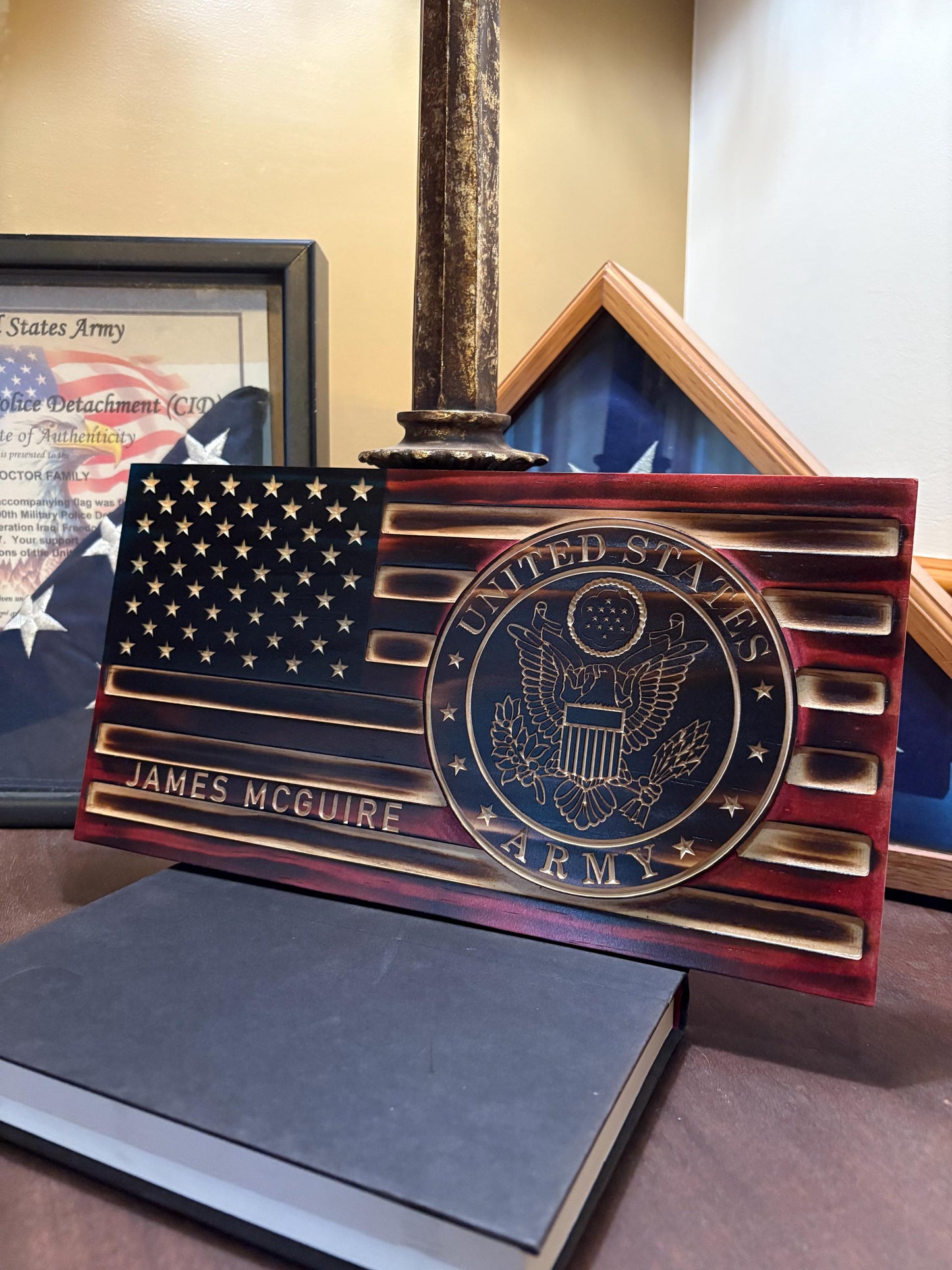 Custom Military Wooden Flag, Personalized Armed Forces Engraved Plaque, Army, Navy, Marine, Air Force, Coast Guard, National Guard Gifts