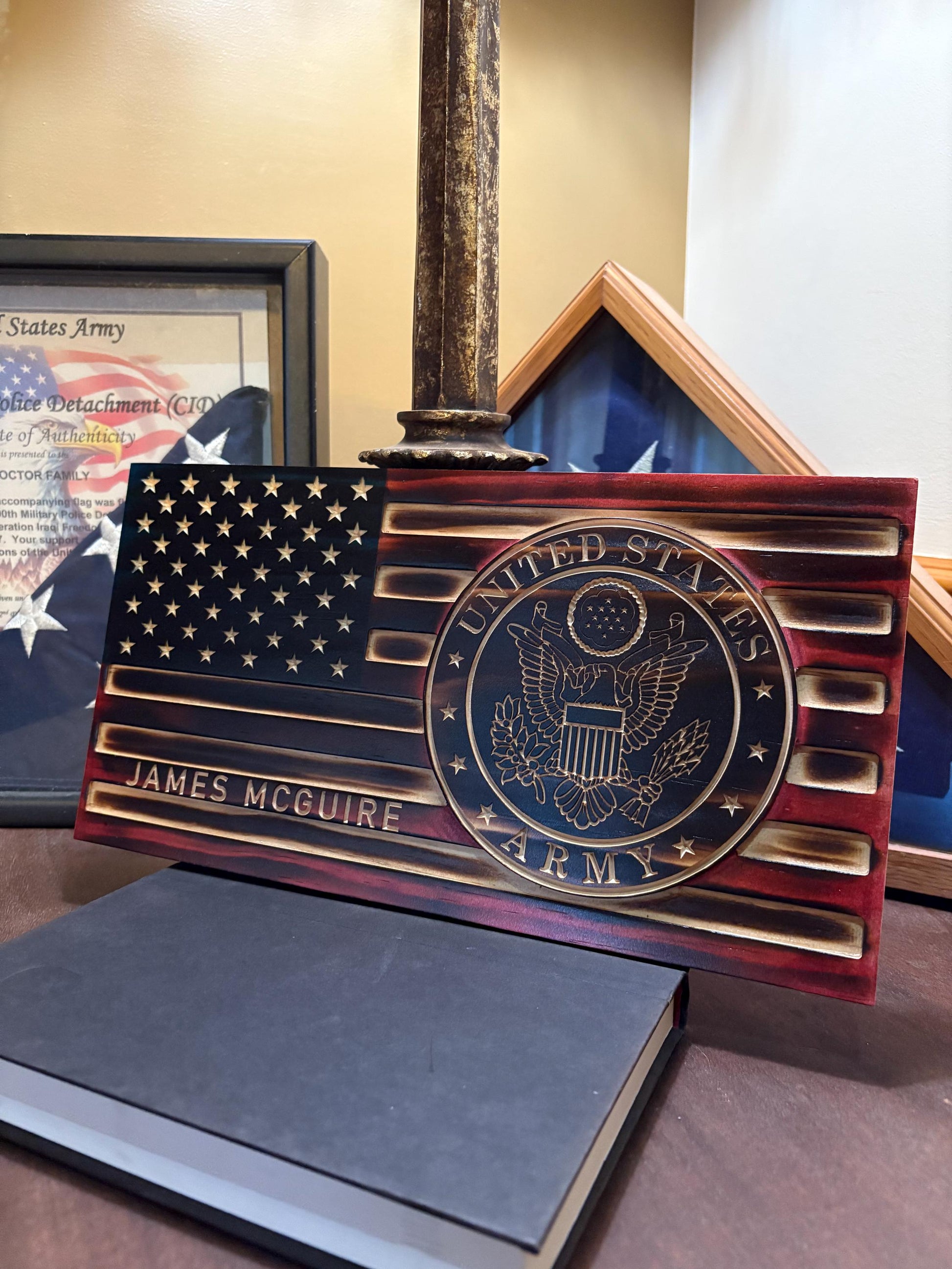 Custom Military Wooden Flag, Personalized Armed Forces Engraved Plaque, Army, Navy, Marine, Air Force, Coast Guard, National Guard Gifts
