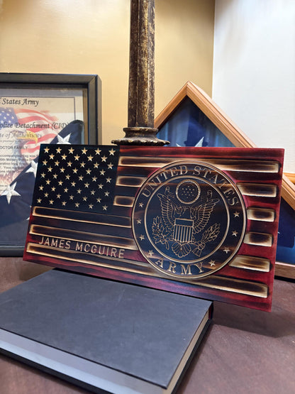 Custom Military Wooden Flag, Personalized Armed Forces Engraved Plaque, Army, Navy, Marine, Air Force, Coast Guard, National Guard Gifts