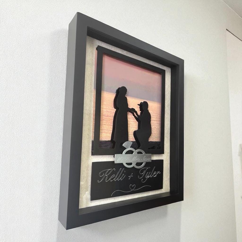 Personalized Engagement Shadow Box: Custom Silhouette, Metal Accents