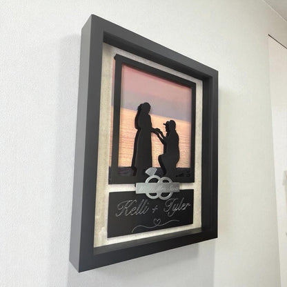Personalized Engagement Shadow Box: Custom Silhouette, Metal Accents