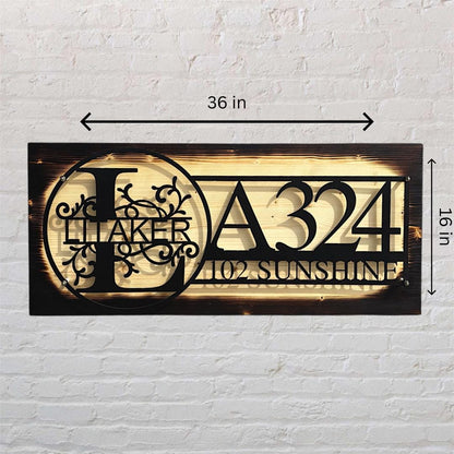 Custom Metal House Number Sign: Rustic Wood Backing Option