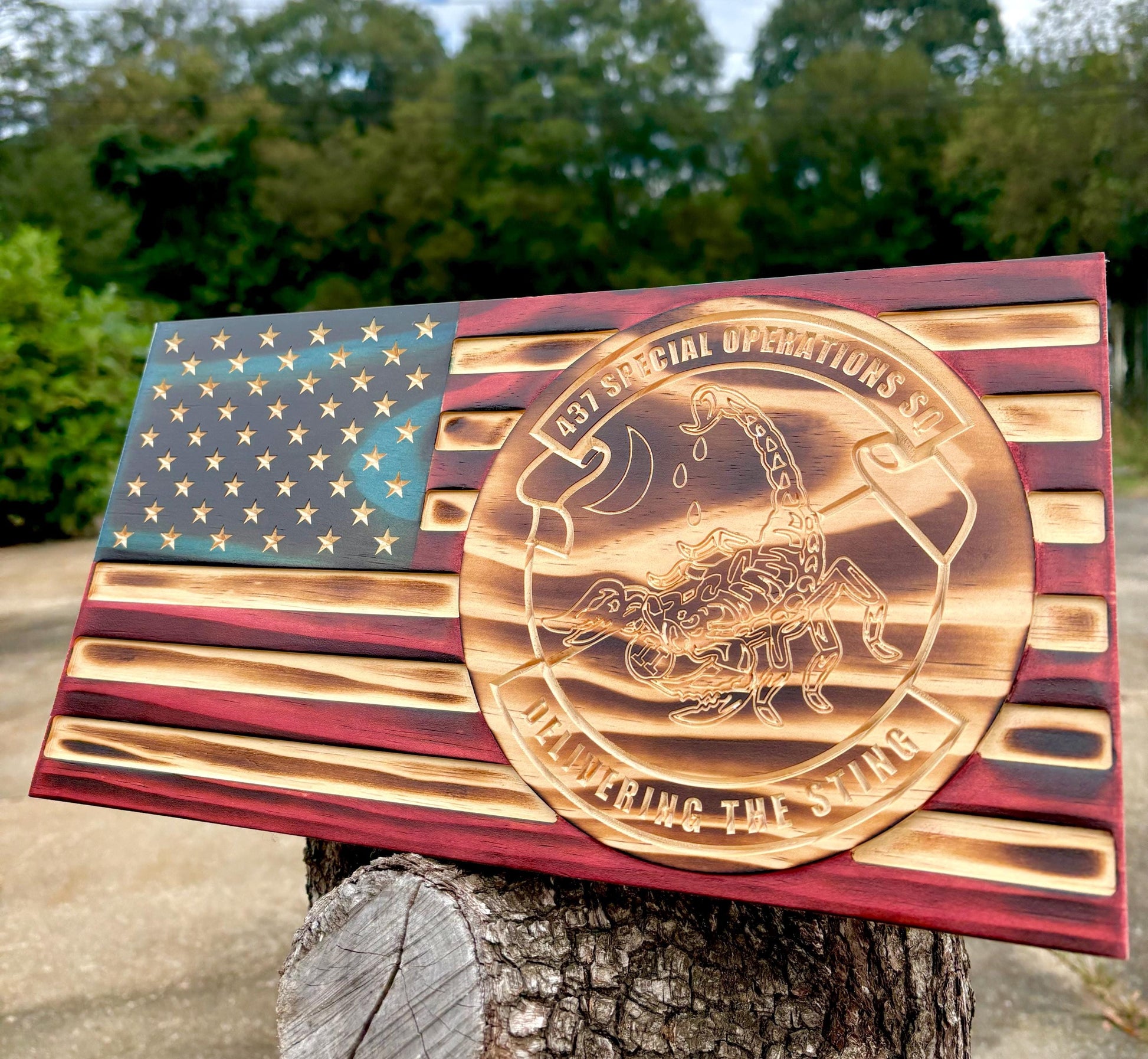 Custom Military Wooden Flag, Personalized Engraved, U.S. Armed Forces Custom Patch, Emblem, Insignia
