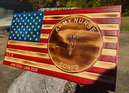 Custom Military Wooden Flag, Personalized Engraved, U.S. Armed Forces Custom Patch, Emblem, Insignia