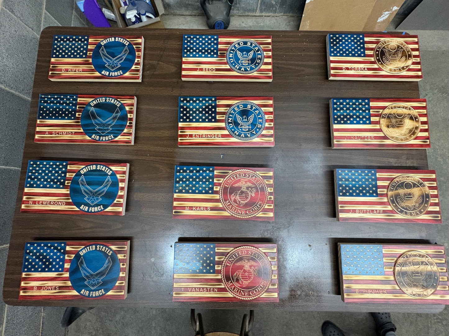 Bulk Custom Wooden Military Flags, Personalized Engraved Name, U.S. Armed Forces, Wall Plaque, Army, Navy, Marine, Air Force, Gifts
