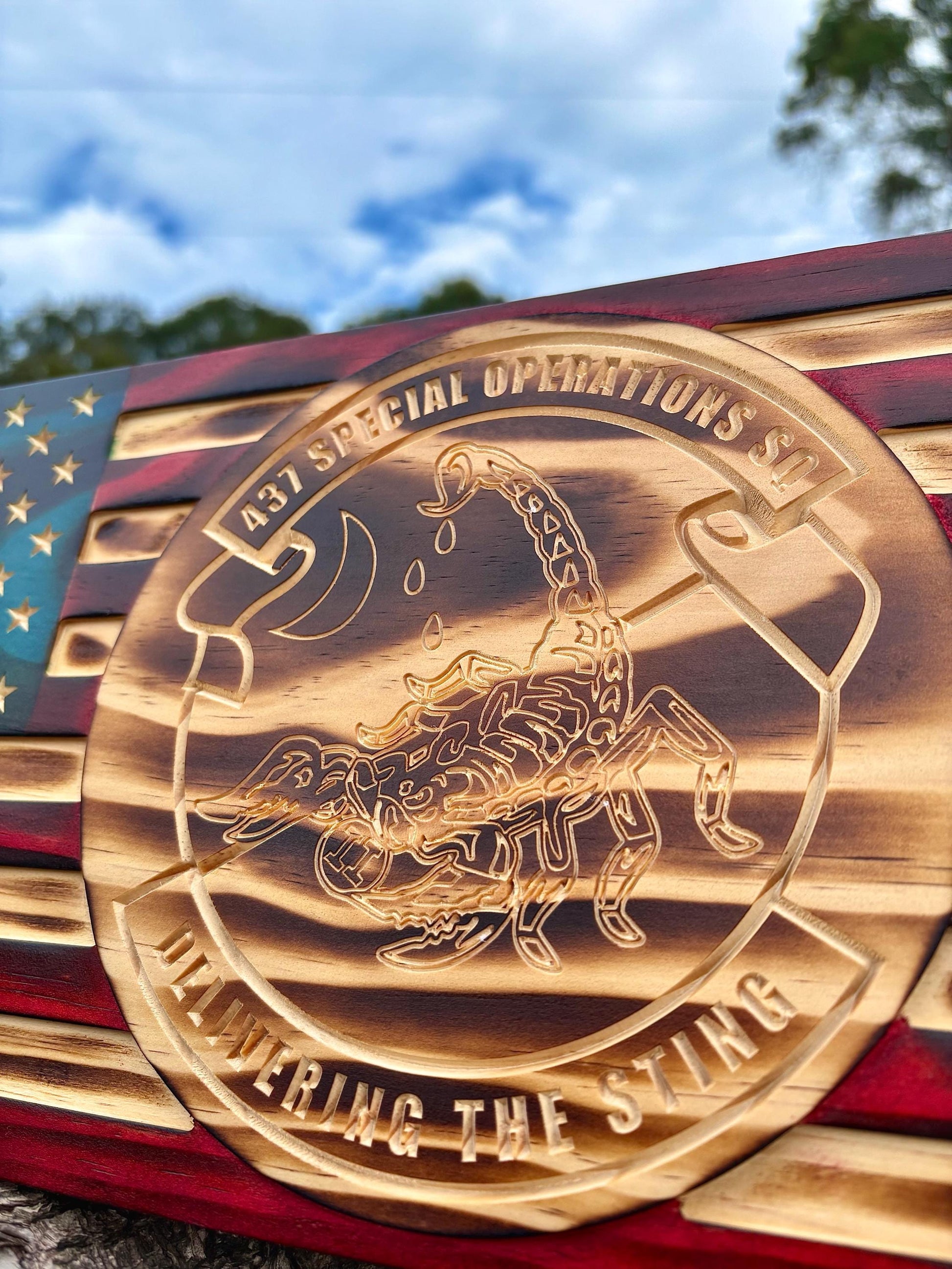 Custom Military Wooden Flag, Personalized Engraved, U.S. Armed Forces Custom Patch, Emblem, Insignia