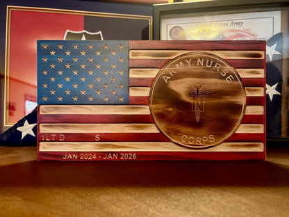 Custom Military Wooden Flag, Personalized Engraved, U.S. Armed Forces Custom Patch, Emblem, Insignia
