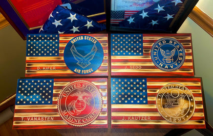 Bulk Custom Wooden Military Flags, Personalized Engraved Name, U.S. Armed Forces, Wall Plaque, Army, Navy, Marine, Air Force, Gifts