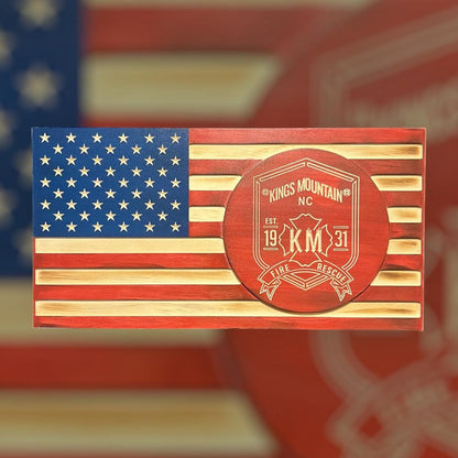 Custom Wooden Flag — Police, Firefighter, First Responder — Personalized Badge/Logo — Engraved Name, Rank & Department