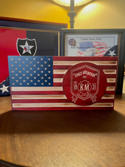 Custom Wooden Flag — Police, Firefighter, First Responder — Personalized Badge/Logo — Engraved Name, Rank & Department