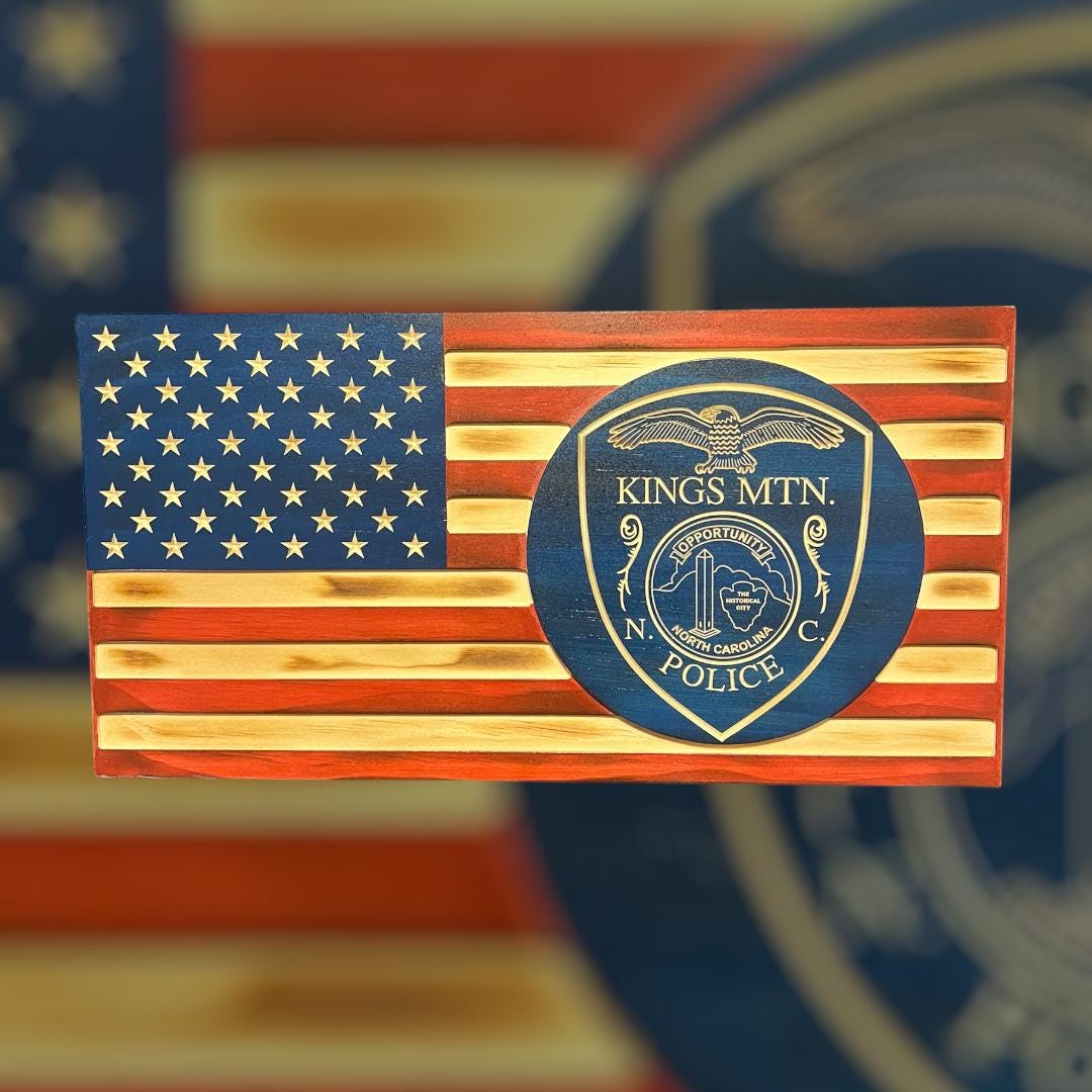 Custom Wooden Flag — Police, Firefighter, First Responder — Personalized Badge/Logo — Engraved Name, Rank & Department