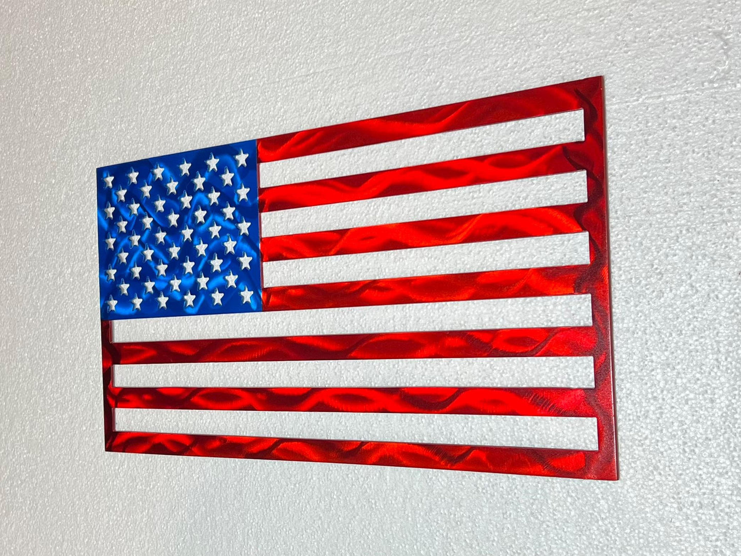 Holographic Metal American Flag Cutout: Aluminum Sign (19.5" x 10.25")