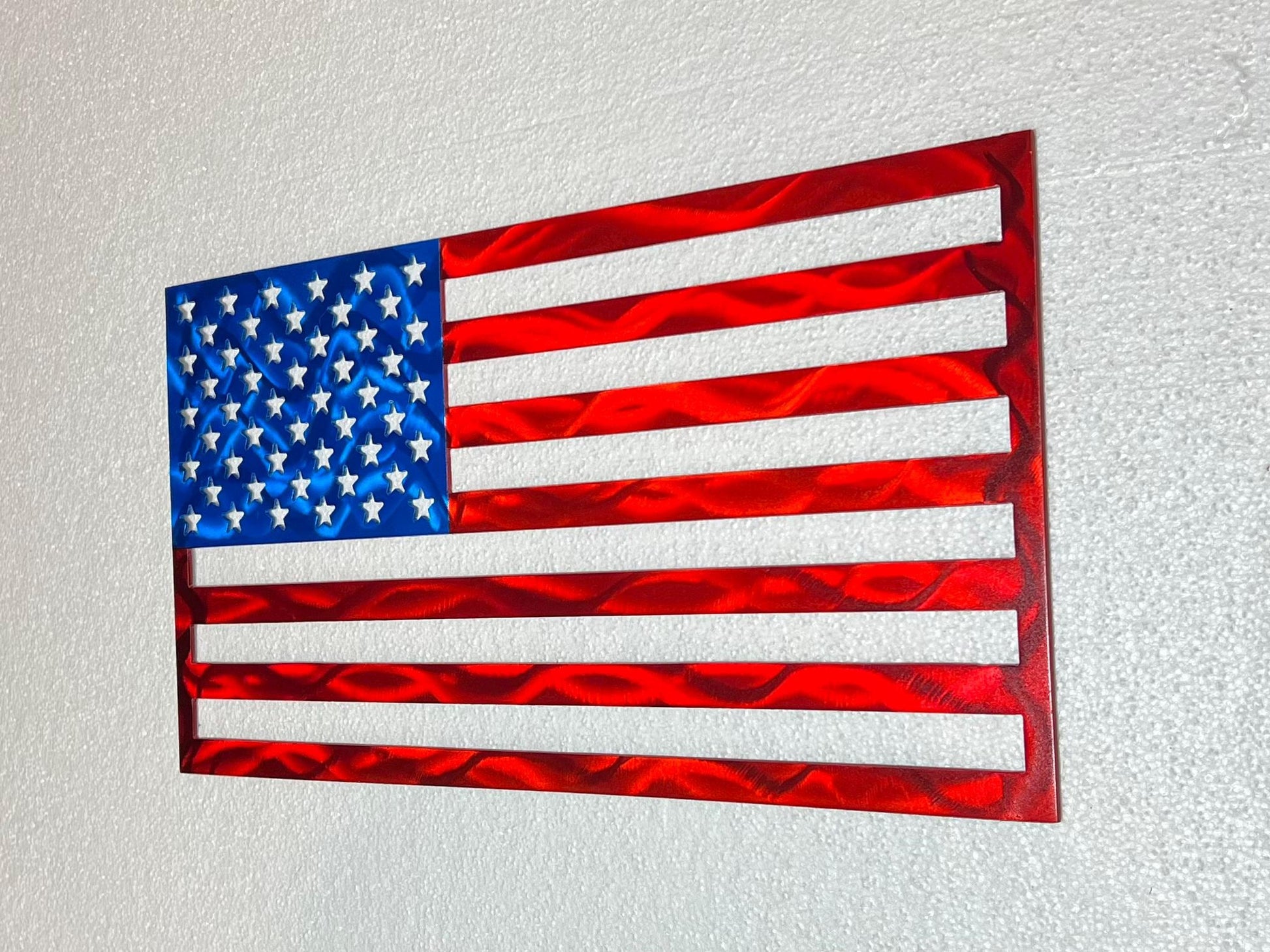 Holographic Metal American Flag Cutout: Aluminum Sign (19.5" x 10.25")