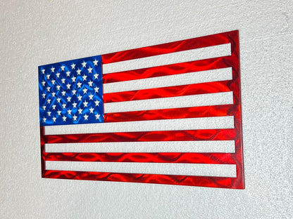 Holographic Metal American Flag Cutout: Aluminum Sign (19.5" x 10.25")