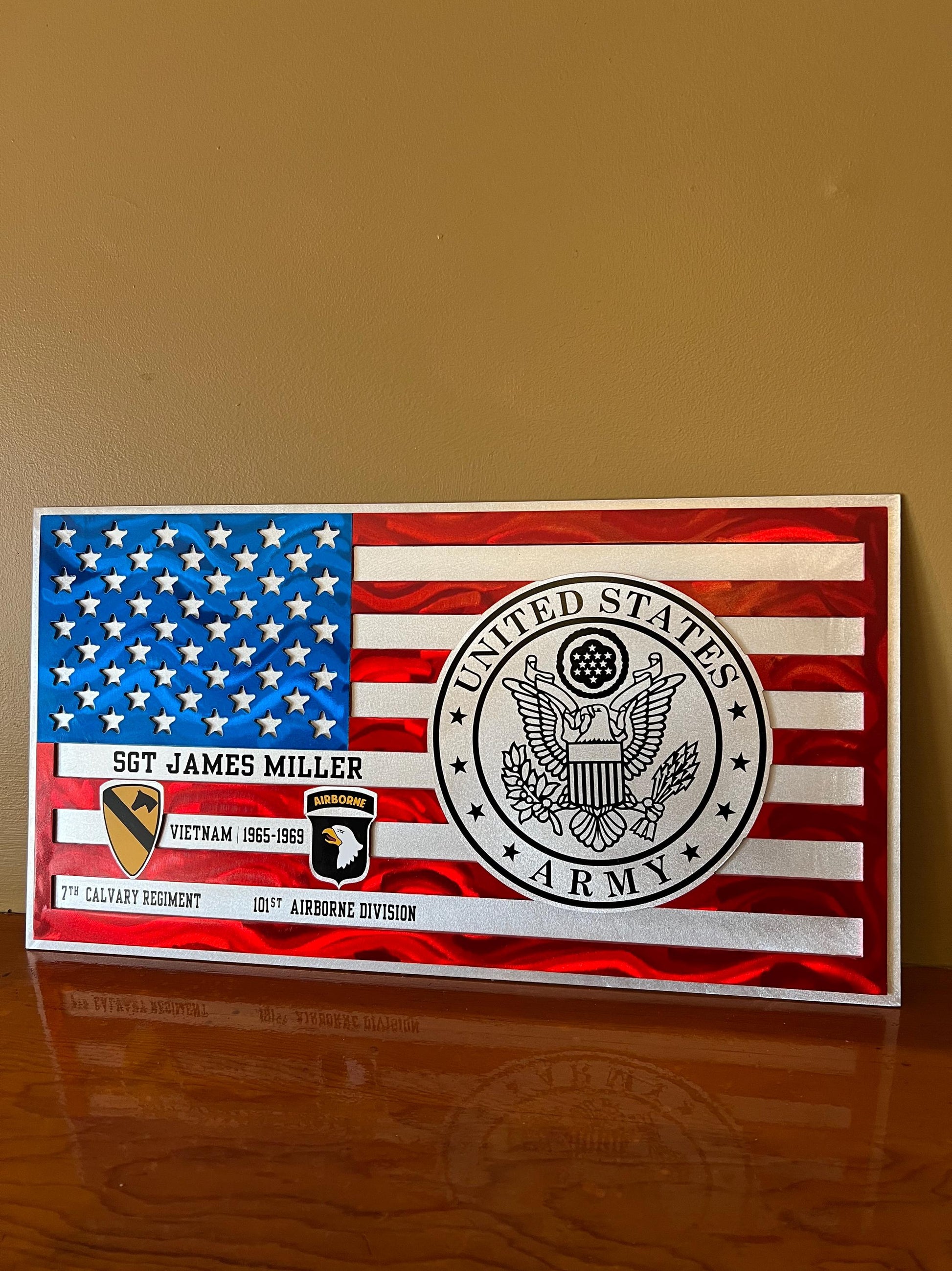 Personalized US Army Aluminum Flag Wall Art – Custom Military Veteran Metal Sign, Patriotic Decor