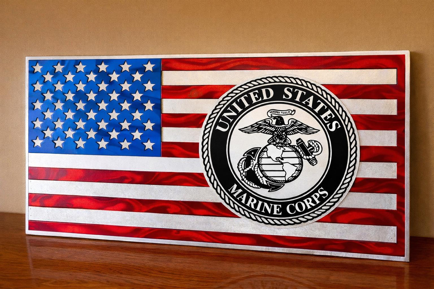 Personalized US Marine Corp Aluminum Flag – Handmade Military Wall Art