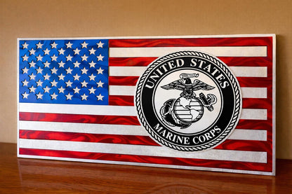 Personalized US Marine Corp Aluminum Flag – Handmade Military Wall Art