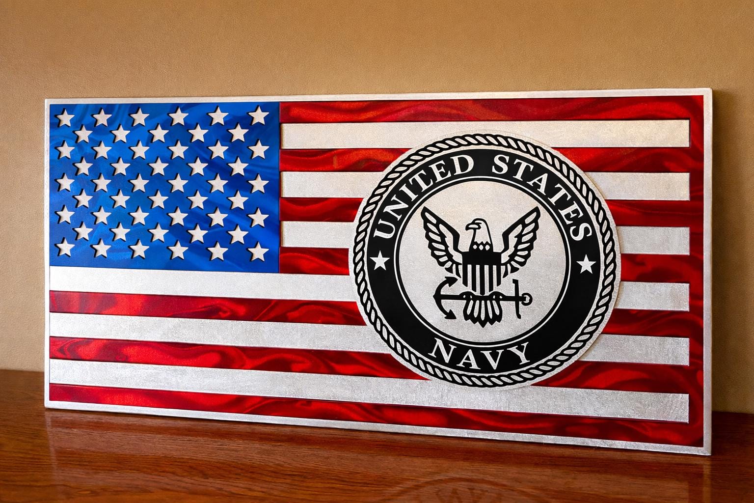 Personalized US Navy Aluminum Flag – Handmade Military Wall Art