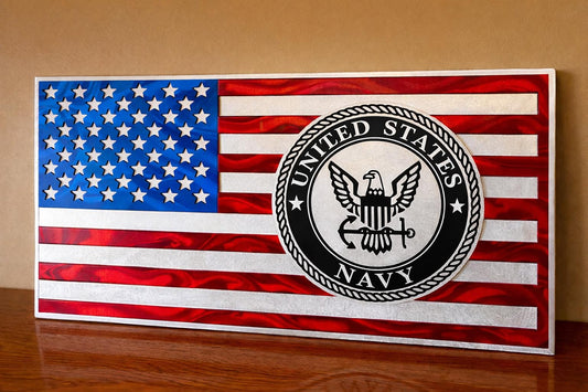 Personalized US Navy Aluminum Flag – Handmade Military Wall Art