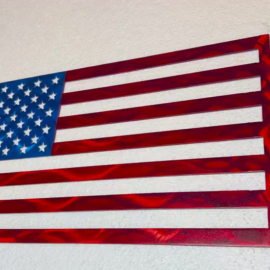 Holographic Metal American Flag Cutout: Aluminum Sign (19.5" x 10.25")
