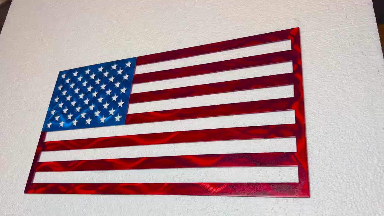 Holographic Metal American Flag Cutout: Aluminum Sign (19.5" x 10.25")