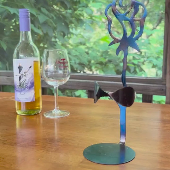Handmade Steel Rose Wine Bottle Holder: Romantic Metal Art Decor
