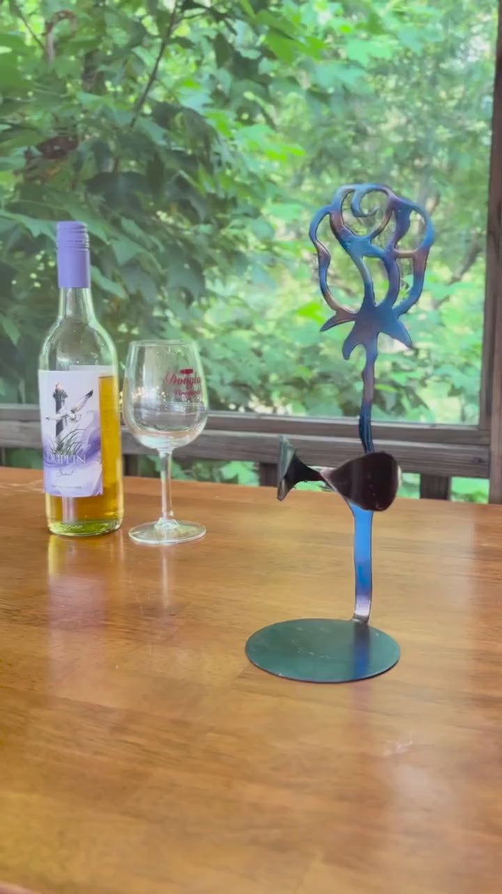 Handmade Steel Rose Wine Bottle Holder: Romantic Metal Art Decor